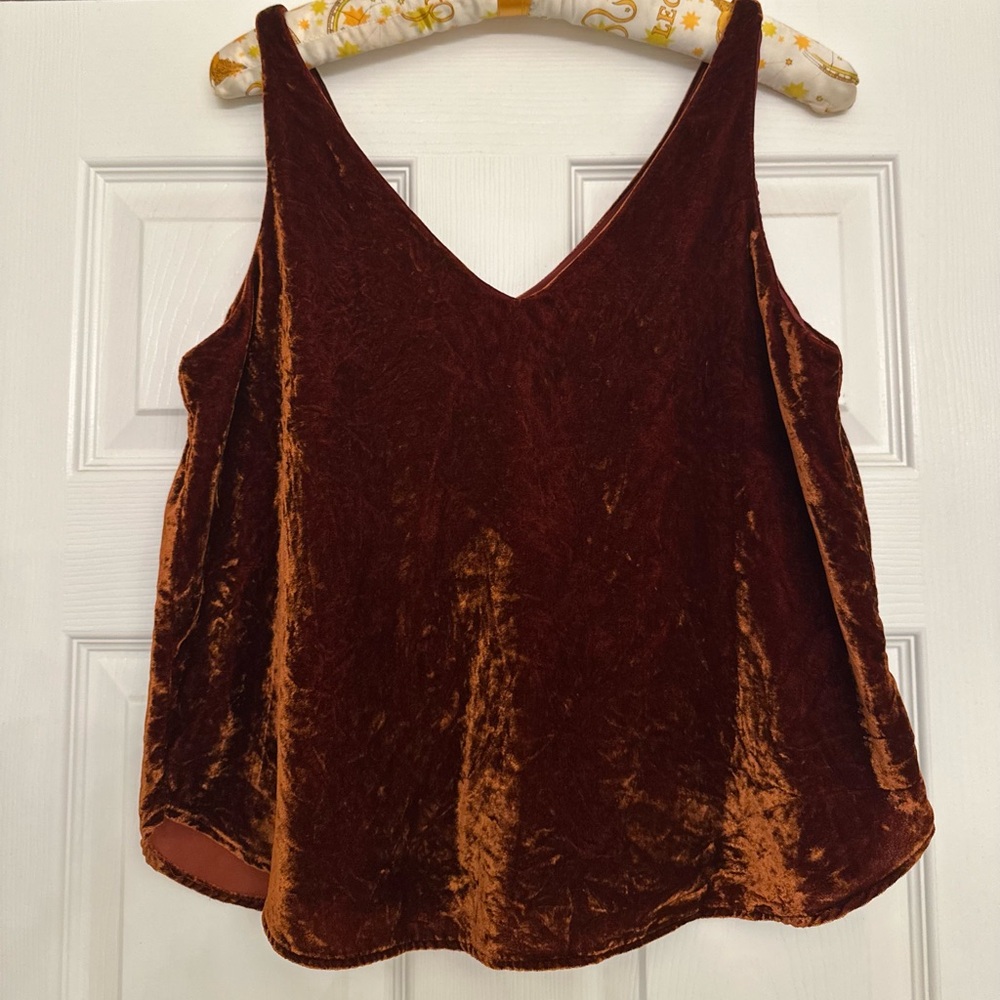 LOFT Velvet V-Neck Tank Top in Rust